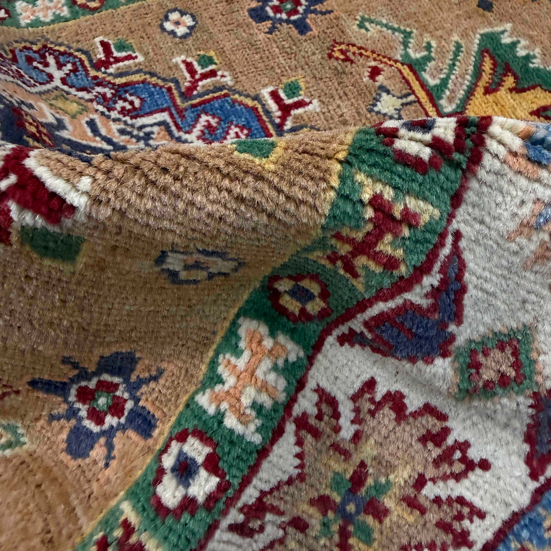 Orange Afghan Kazak Rug 2' 7" x 4' 3" Hand-Knotted texture