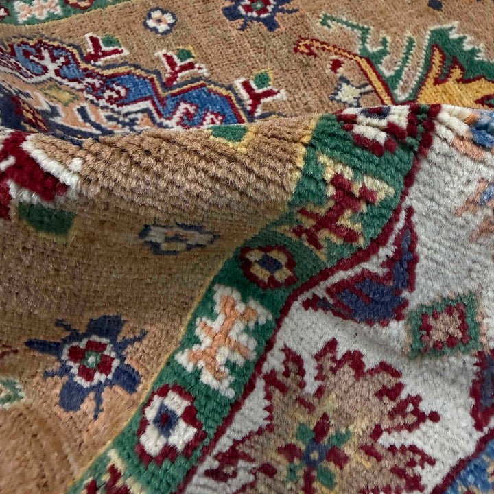 Orange Afghan Kazak Rug 2' 7" x 4' 3" Hand-Knotted texture