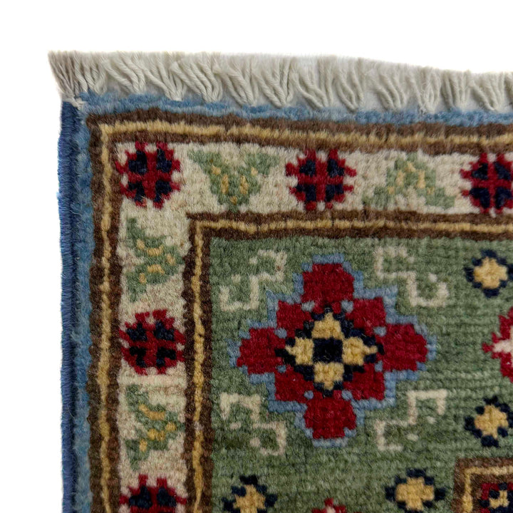 Blue Afghan Kazak Rug 2' 7" x 3' 11" Hand-Knotted pattern