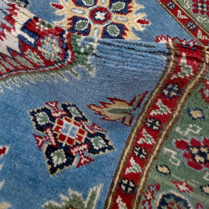 Blue Afghan Kazak Rug 2' 7" x 3' 11" Hand-Knotted texture