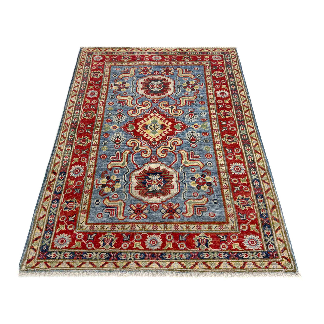 Blue Afghan Kazak Rug 2' 7" x 4' 0" Hand-Knotted detail