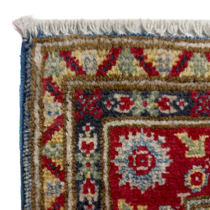 Blue Afghan Kazak Rug 2'7" x 4'0" Hand-Knotted pattern