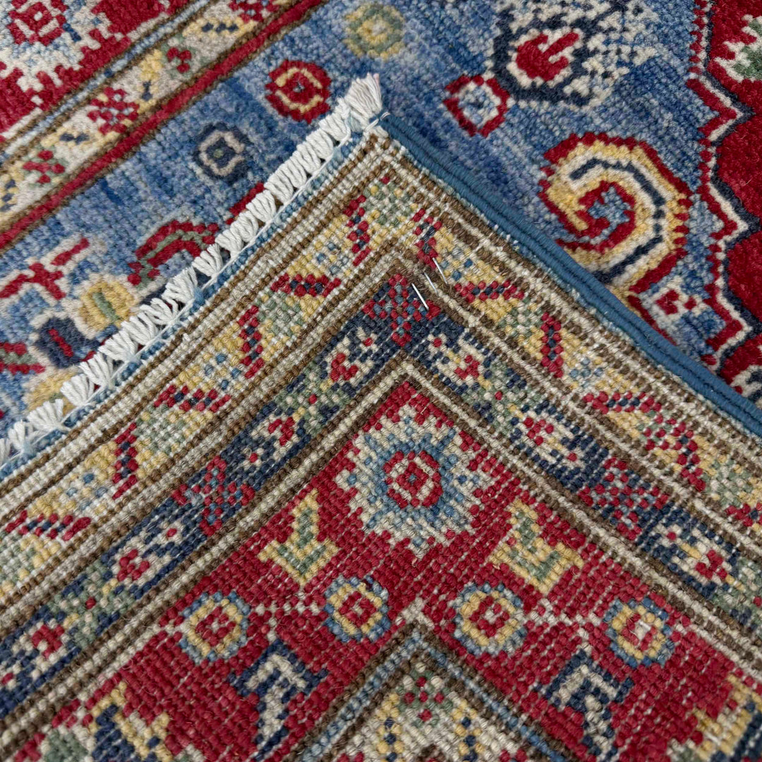 Blue Afghan Kazak Rug 2'7" x 4'0" Hand-Knotted border