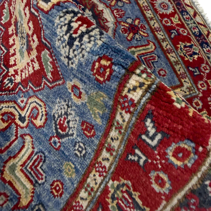 Blue Afghan Kazak Rug 2'7" x 4'0" Hand-Knotted texture