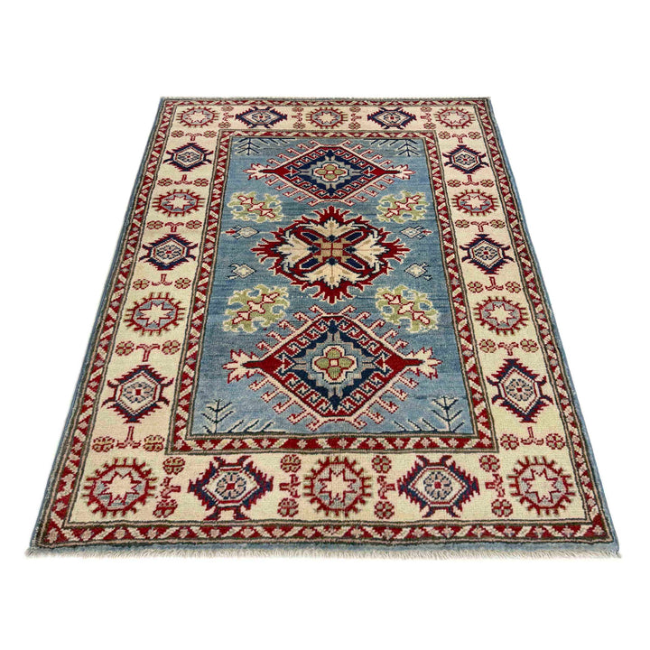 Blue Afghan Kazak Rug 2' 7" x 3' 9" Hand-Knotted | No. AL94200