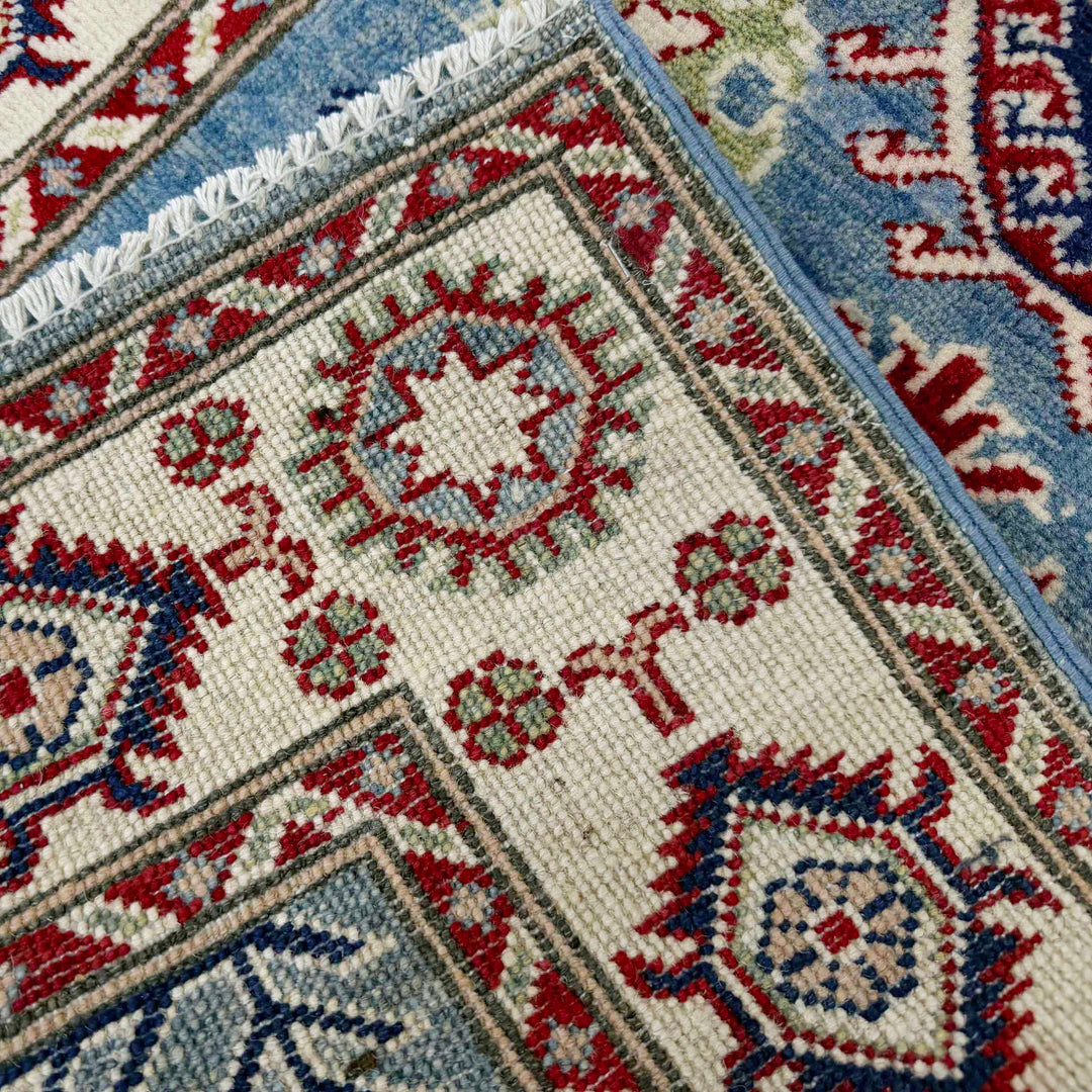 Blue Afghan Kazak Rug 2' 7" x 3' 9" Hand-Knotted border
