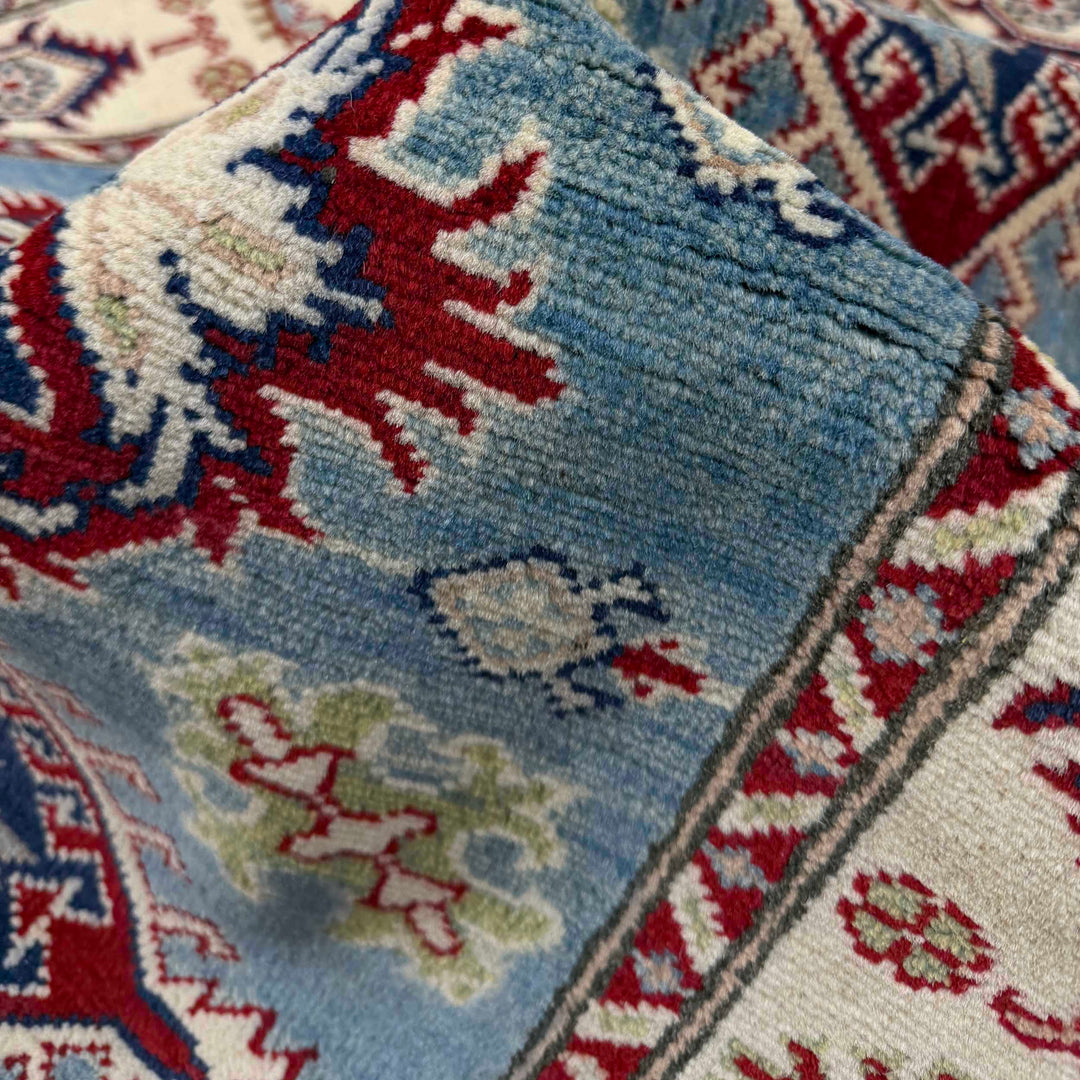 Blue Afghan Kazak Rug 2' 7" x 3' 9" Hand-Knotted field