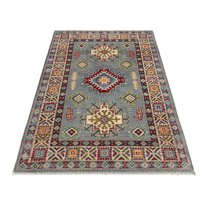 Gray Afghan Kazak Rug 2' 7" x 3' 11" Hand-Knotted | No. AL41308