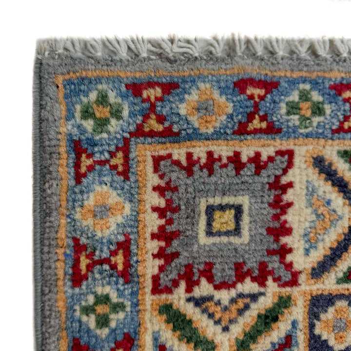 Gray Afghan Kazak Rug 2' 7" x 3' 11" Hand-Knotted | No. AL41308