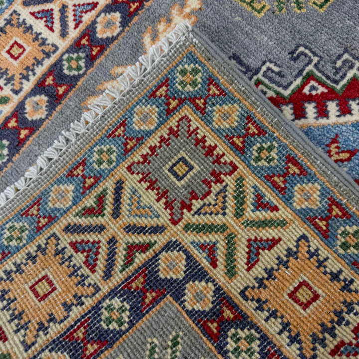 Gray Afghan Kazak Rug 2' 7" x 3' 11" Hand-Knotted | No. AL41308