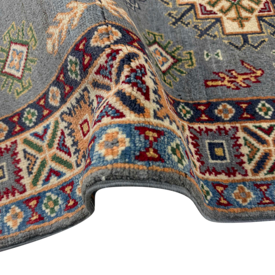 Gray Afghan Kazak Rug 2' 7" x 3' 11" Hand-Knotted | No. AL41308