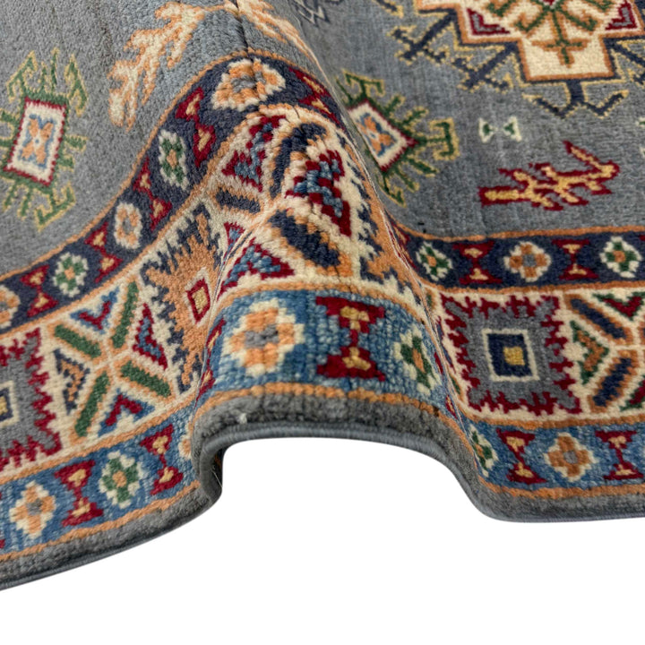 Gray Afghan Kazak Rug 2' 7" x 3' 11" Hand-Knotted | No. AL41308