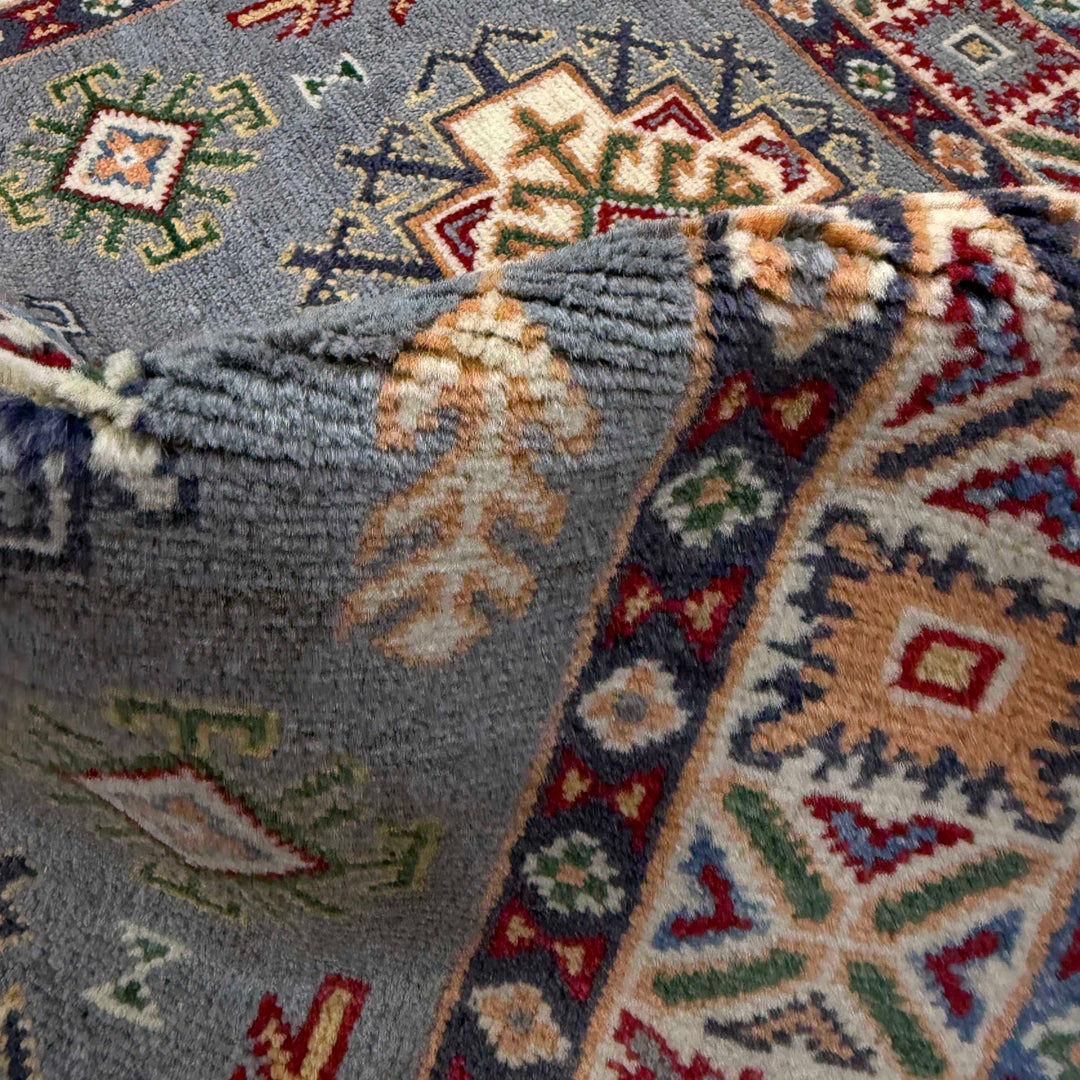 Gray Afghan Kazak Rug 2' 7" x 3' 11" Hand-Knotted | No. AL41308