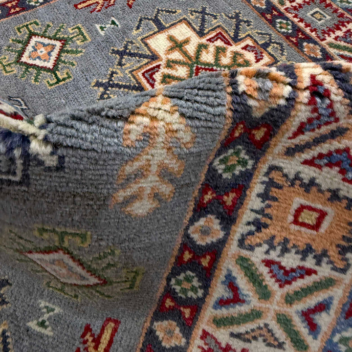 Gray Afghan Kazak Rug 2' 7" x 3' 11" Hand-Knotted | No. AL41308