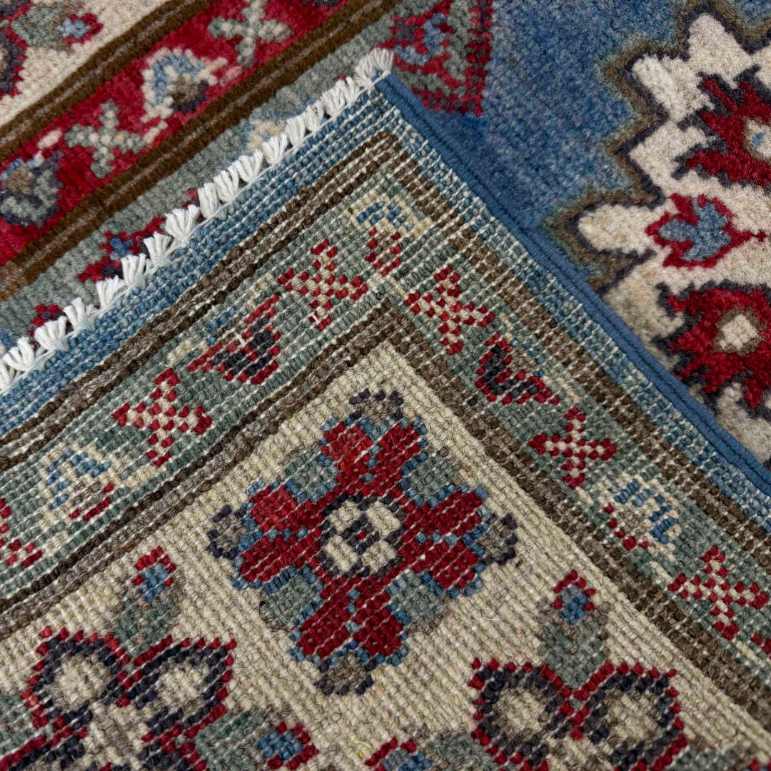 Blue Afghan Kazak Rug 2' 8" x 4' 2" Hand-Knotted | No. AL73657