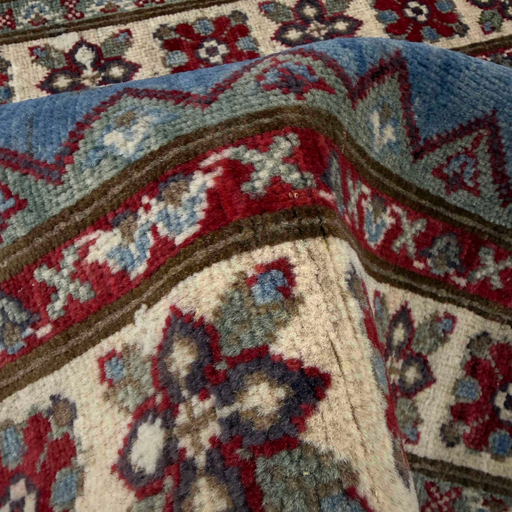 Blue Afghan Kazak Rug 2' 8" x 4' 2" Hand-Knotted | No. AL73657