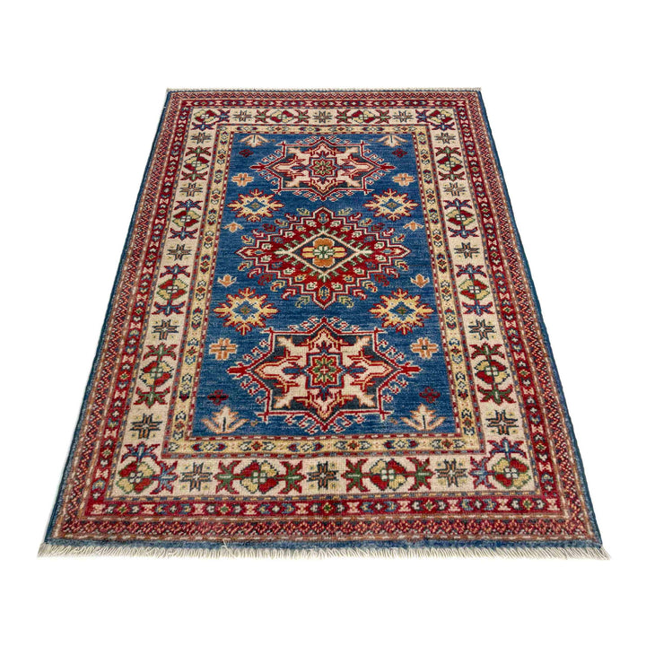Blue Afghan Kazak Rug 2' 7" x 4' 0" Hand-Knotted | No. AL62626