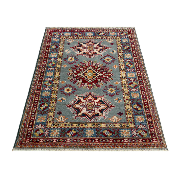Gray Afghan Kazak Rug 2' 6" x 3' 11" Hand-Knotted | No. AL34810