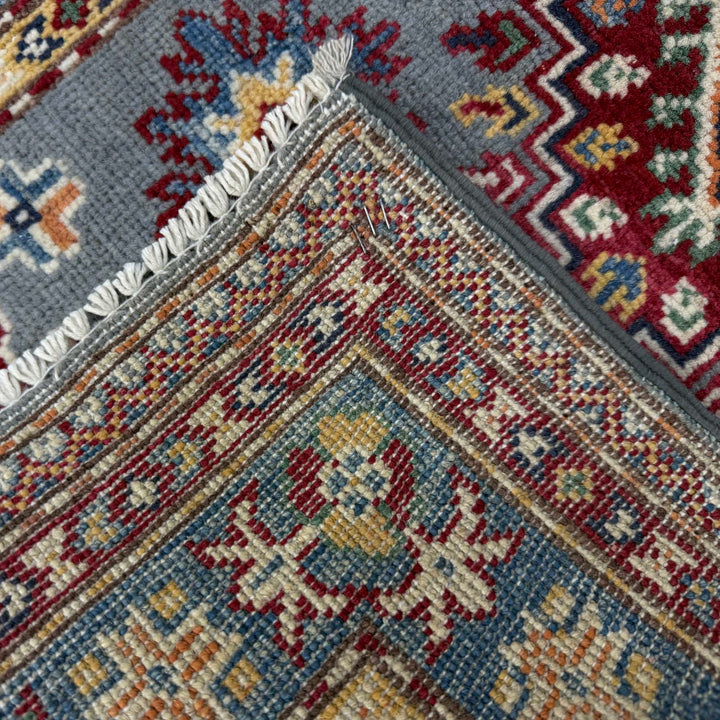 Gray Afghan Kazak Rug 2' 6" x 3' 11" Hand-Knotted | No. AL34810