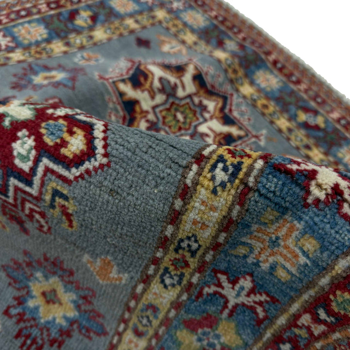Gray Afghan Kazak Rug 2' 6" x 3' 11" Hand-Knotted | No. AL34810