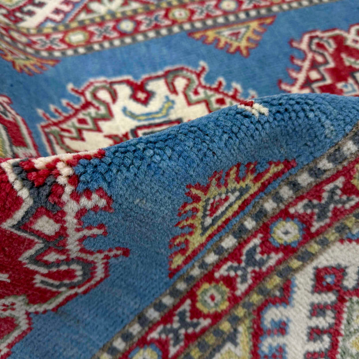 Blue Afghan Kazak Rug 2' 8" x 4' 1" Hand-Knotted texture