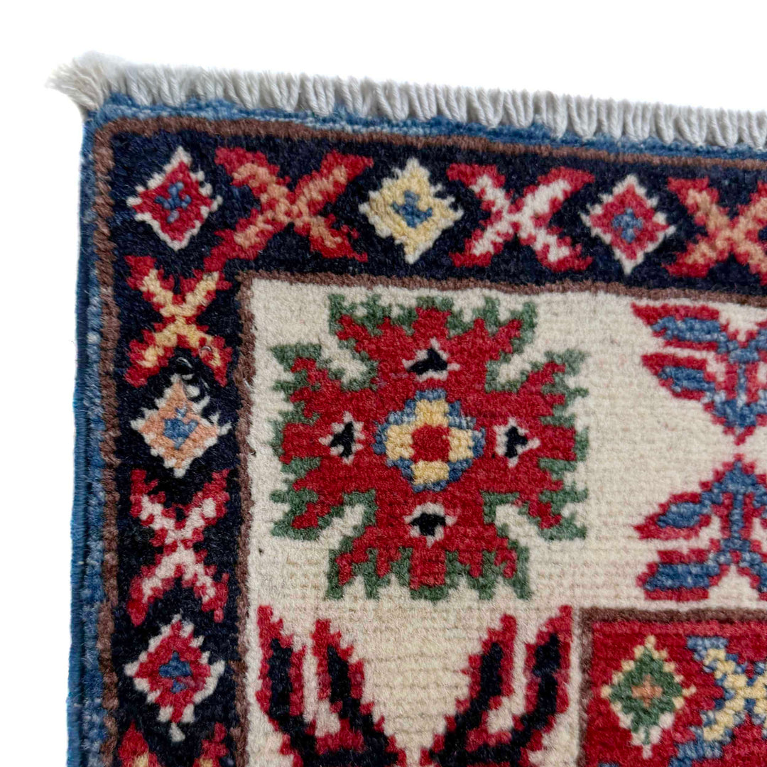 Blue Afghan Kazak Rug 2' 7" x 4' 1" Hand-Knotted pattern