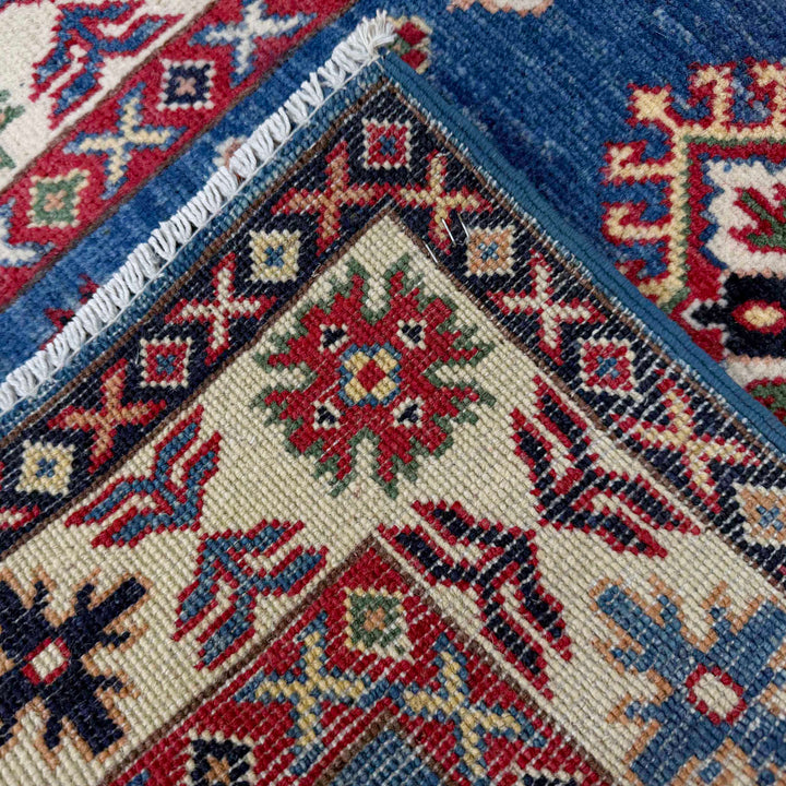 Blue Afghan Kazak Rug 2' 7" x 4' 1" Hand-Knotted border