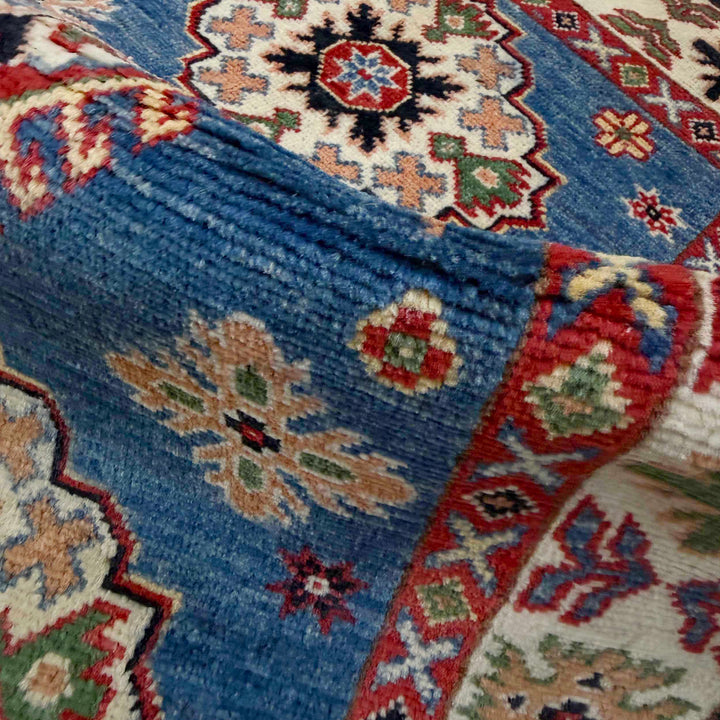 Blue Afghan Kazak Rug 2' 7" x 4' 1" Hand-Knotted texture