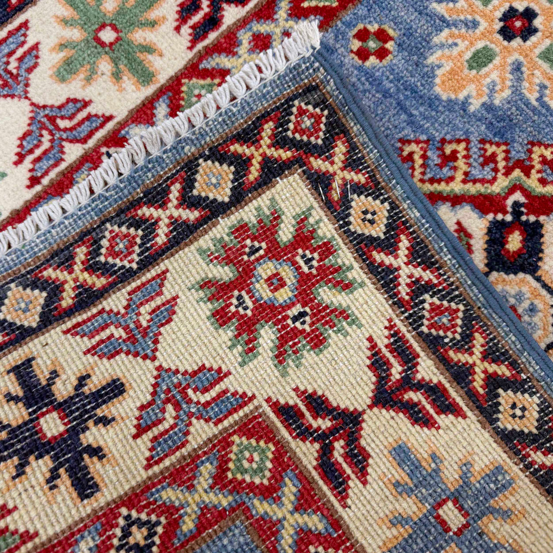 Blue Afghan Kazak Rug 2' 7" x 4' 3" Hand-Knotted | No. AL67858