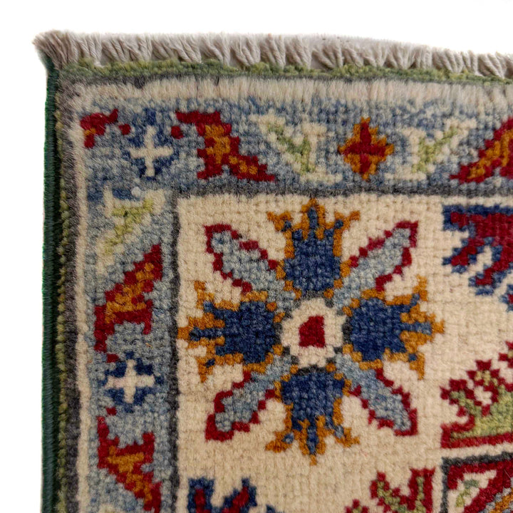 Green Afghan Kazak Rug 3' 3" x 5' 0" Hand-Knotted | No. AL43444
