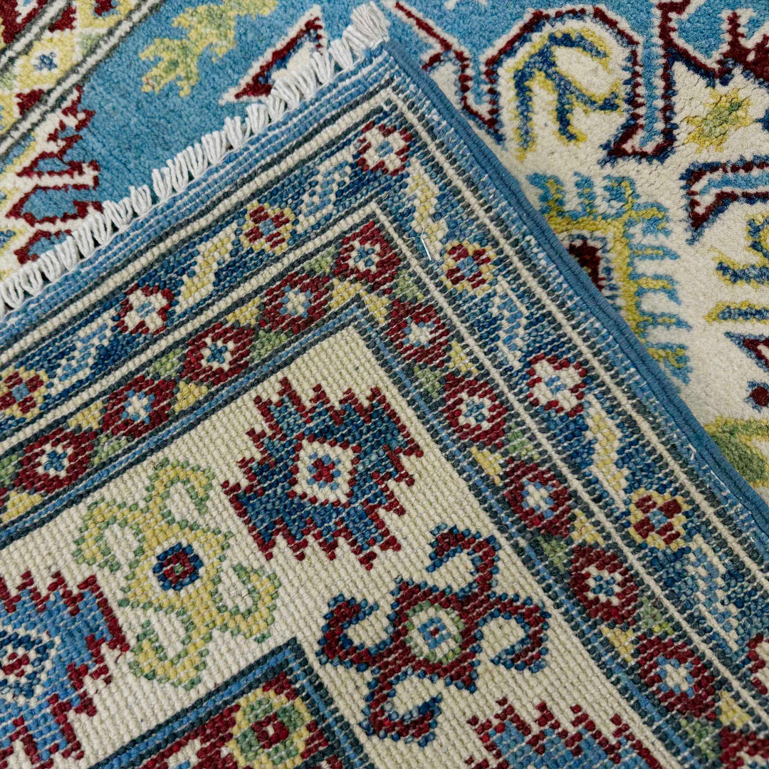 Blue Afghan Kazak Rug 3' 3" x 4' 10" Hand-Knotted border