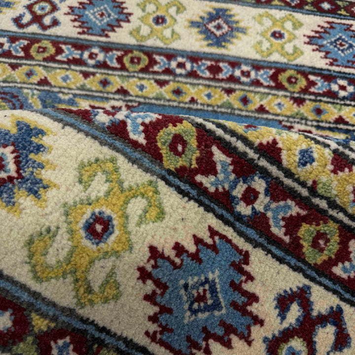 Blue Afghan Kazak Rug 3' 3" x 4' 10" Hand-Knotted field