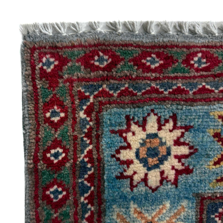 Gray Afghan Kazak Rug 3' 3" x 4' 9" Hand-Knotted pattern