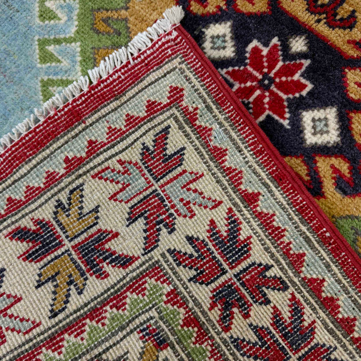 Blue Afghan Kazak Rug 3' 3" x 4' 11" Hand-Knotted | No. AL33109