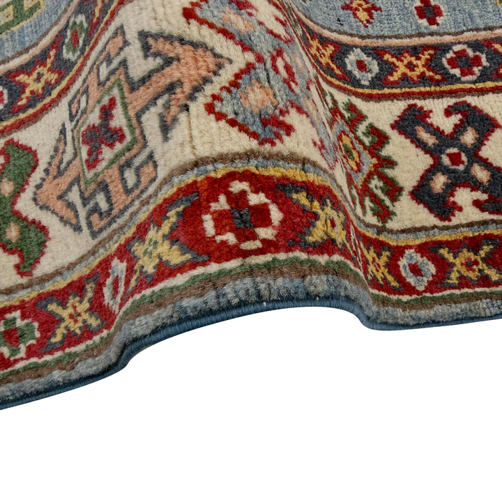 Blue Afghan Kazak Rug 3' 3" x 4' 11" Hand-Knotted field