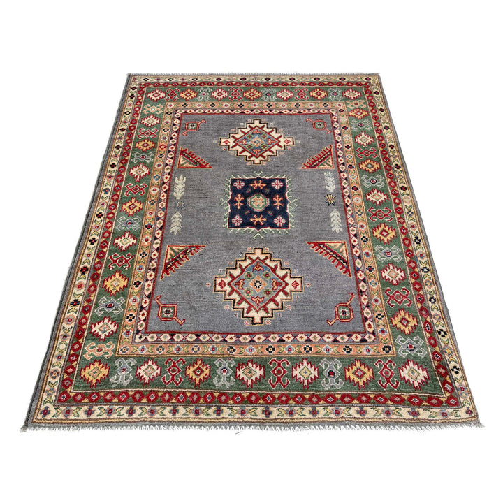 Gray Afghan Kazak Rug 3' 3" x 4' 11" Hand-Knotted | No. AL70638