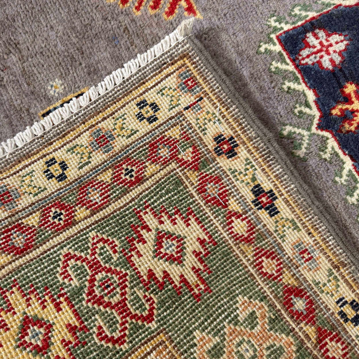 Gray Afghan Kazak Rug 3' 3" x 4' 11" Hand-Knotted | No. AL70638