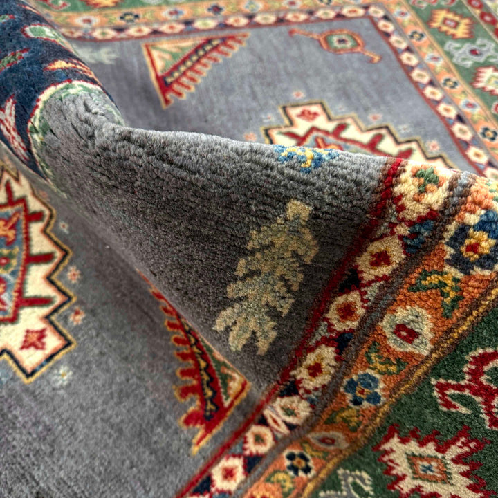 Gray Afghan Kazak Rug 3' 3" x 4' 11" Hand-Knotted | No. AL70638