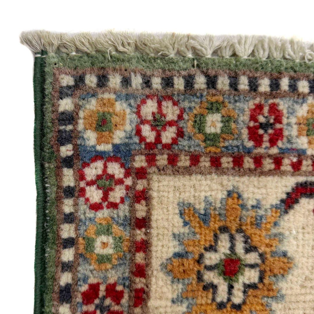 Green Afghan Kazak Rug 3' 3" x 4' 11" Hand-Knotted pattern