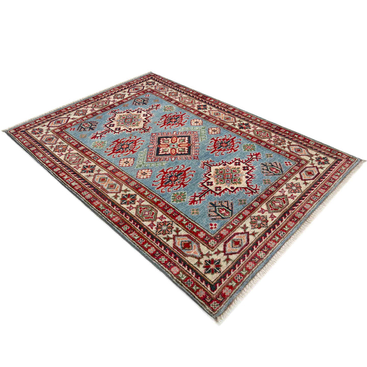 Blue Afghan Kazak Rug 3' 3" x 4' 11" Hand-Knotted | No. AL98296
