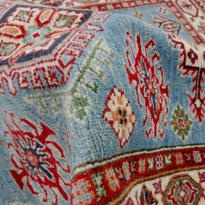 Blue Afghan Kazak Rug 3' 3" x 4' 11" Hand-Knotted field