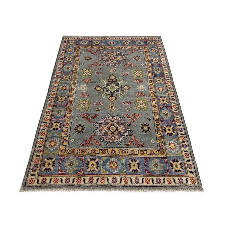 Gray Afghan Kazak Rug 3' 2" x 5' 1" Hand-Knotted | No. AL64311