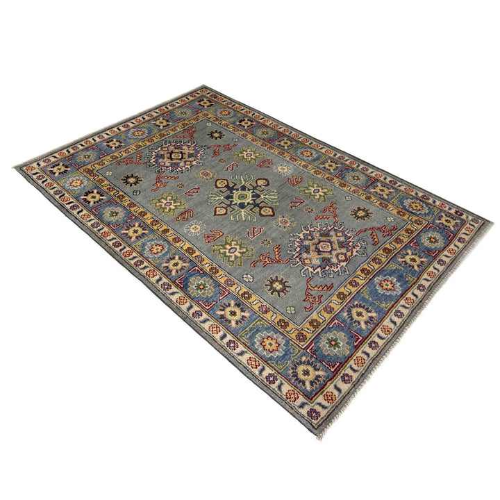 Gray Afghan Kazak Rug 3' 2" x 5' 1" Hand-Knotted | No. AL64311