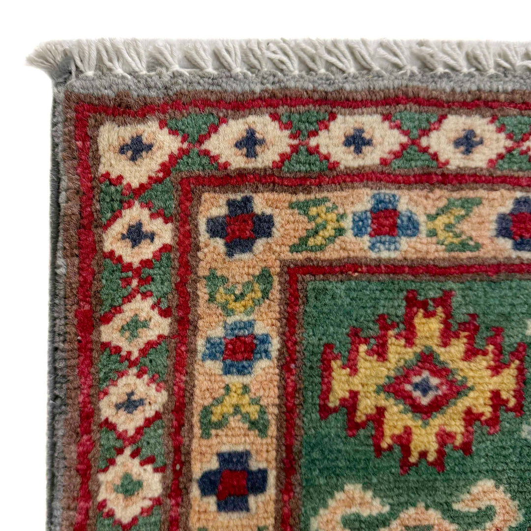 Gray Afghan Kazak Rug 3' 3" x 4' 9" Hand-Knotted | No. AL44855