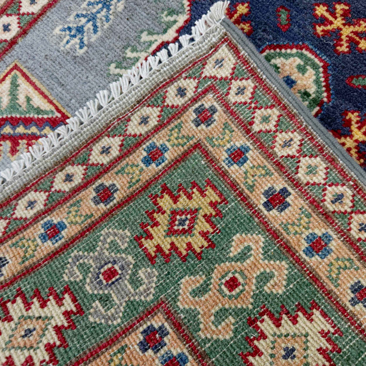 Gray Afghan Kazak Rug 3' 3" x 4' 9" Hand-Knotted | No. AL44855