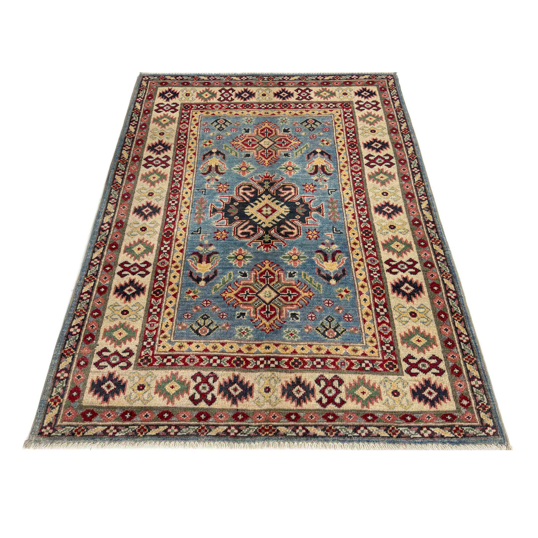 Blue Afghan Kazak Rug 3' 3" x 5' 1" Hand-Knotted | No. AL91181