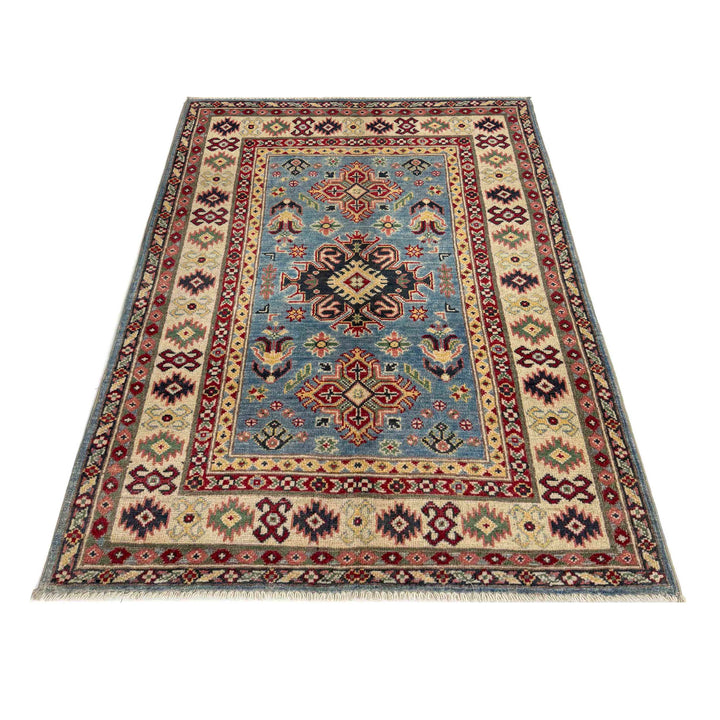 Blue Afghan Kazak Rug 3' 3" x 5' 1" Hand-Knotted | No. AL91181