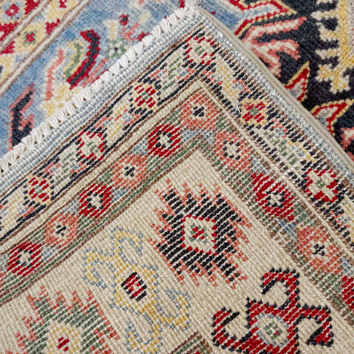 Blue Afghan Kazak Rug 3' 3" x 5' 1" Hand-Knotted border