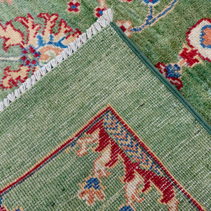 Green Afghan Sultani Rug 3' 4" x 4' 10" Hand-Knotted border