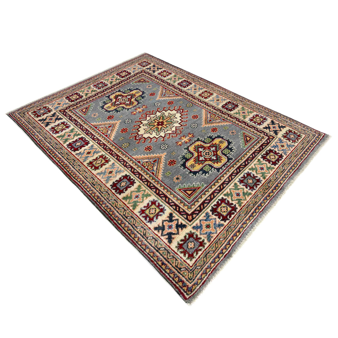 Blue Afghan Kazak Rug 3' 2" x 4' 5" Hand-Knotted view